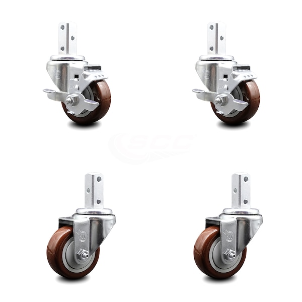 Service Caster 3.5 Inch Maroon Polyurethane Swivel 3/4 Inch Square Stem Caster Brakes SCC, 2PK SCC-SQ20S3514-PPUB-MRN-TLB-34-2-S-2 - main